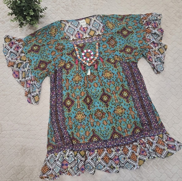 Sand and Spirit Other - Sand & Spirit Colorful Boho Tasseled Swim Cotton Cover-Up, Size Large